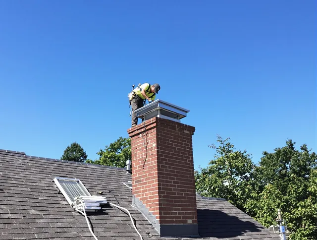 Covina Chimney Sweep technician measuring a chimney cap in Covina, CA
