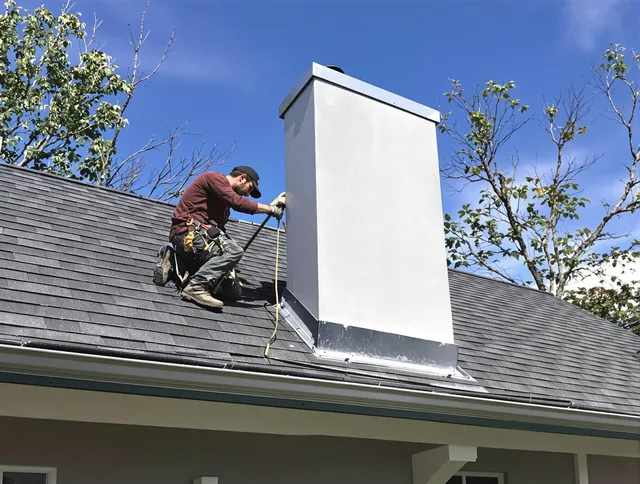 Covina Chimney Sweep team member finishing chimney construction in Covina, CA