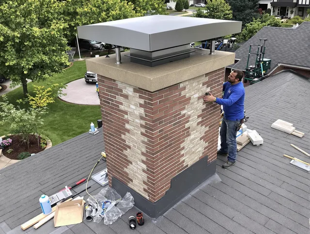 Covina Chimney Sweep team working on a custom chimney remodel in Covina, CA