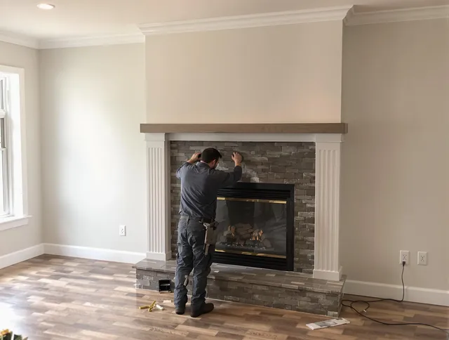 Covina Chimney Sweep finishing a custom fireplace install in Covina, CA